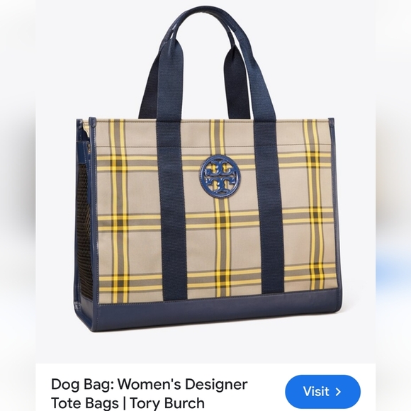 Tory Burch Plaid Dog Carrier w/ Zip Top Interior Leash. - Picture 4 of 11